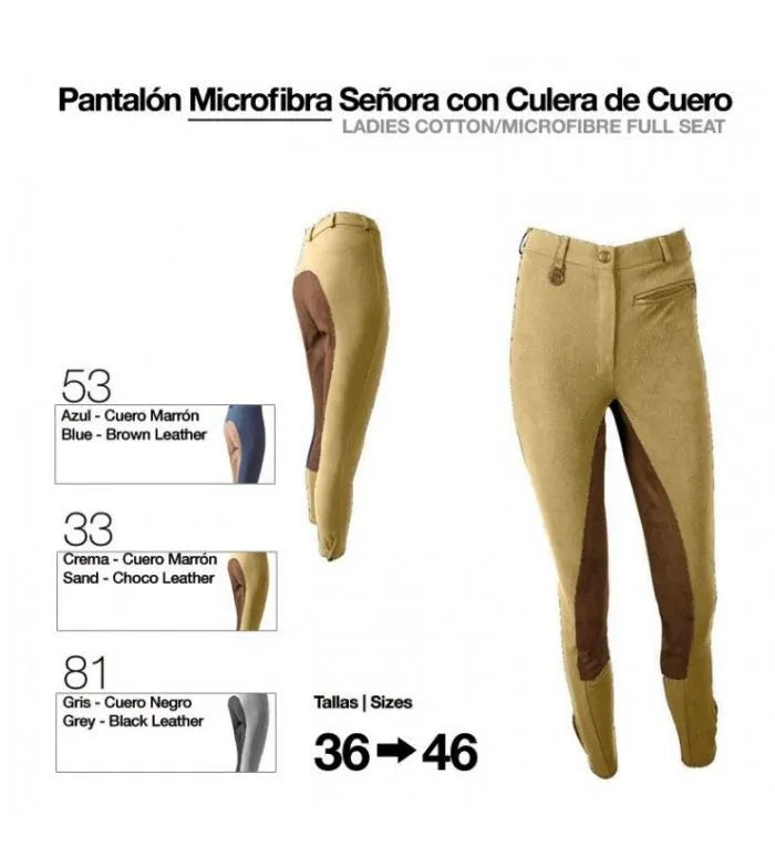 BREECHES PANTALÓN MICROFIBRA PARA MUJER CON CULERA DE CUERO