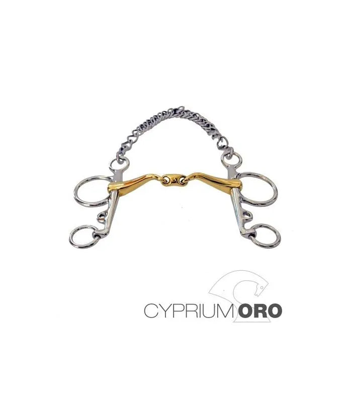 BOCADO SEFTON CYPRIUM ORO PELHAM EMBOCADURA 45º PARTIDA DOBLE PIERNA LARGA