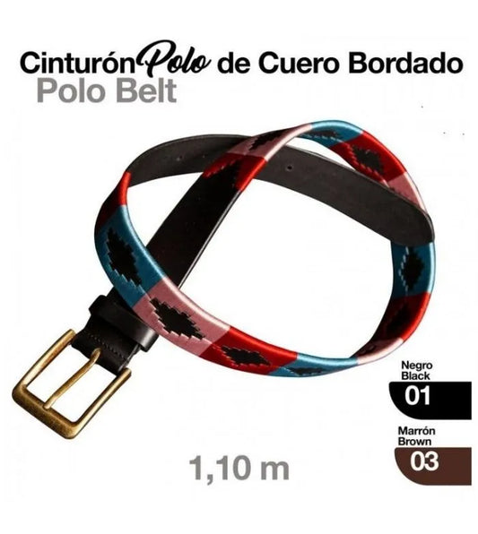 CINTURÓN POLO DE CUERO BORDADO