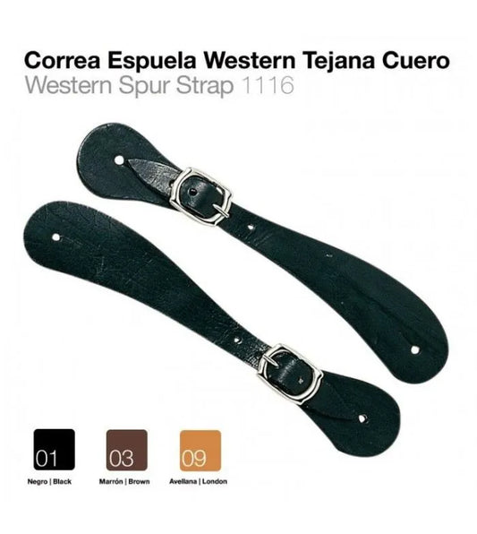 CORREA ESPUELA WESTERN TEJANA CUERO NEGRA