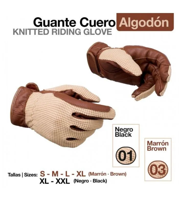 GUANTE DE EQUITACIÓN DE CUERO Y ALGODÓN ZALDI