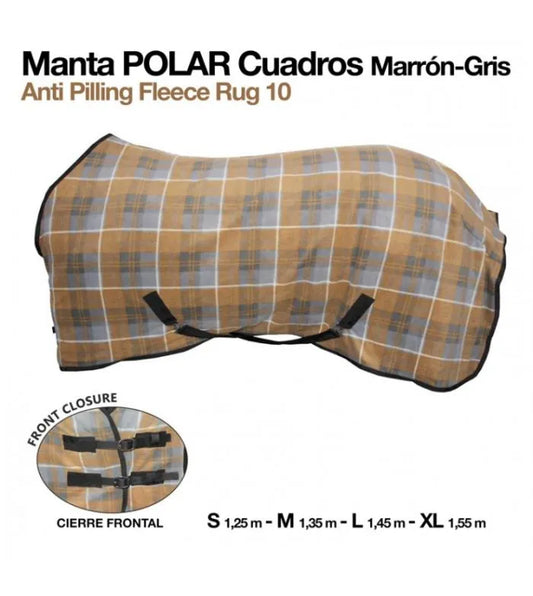 MANTA POLAR DE CUADROS OT-10 MARRÓN/GRIS