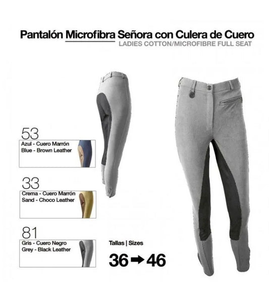 BREECHES PANTALÓN MICROFIBRA PARA MUJER CON CULERA DE CUERO